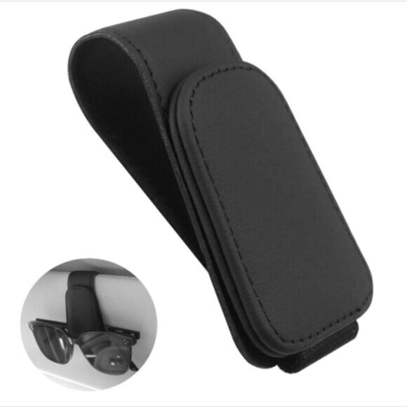 Sunglass Holder for Car Visor Magnetic Leather Sunglasses Visor Clip - Picture 1 of 8